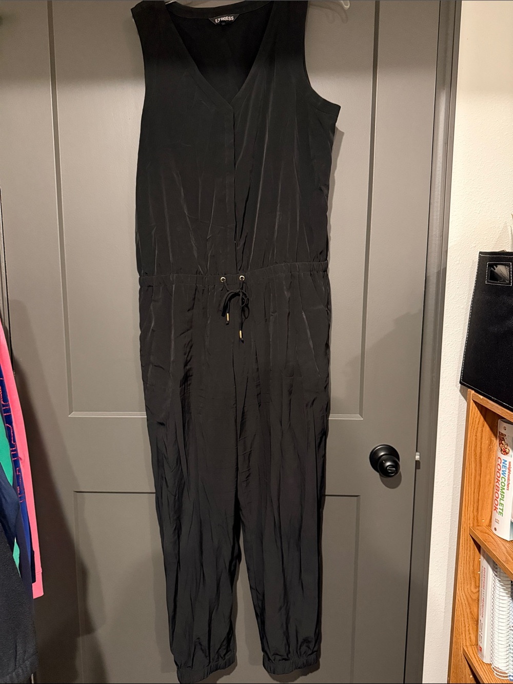 Express Black V-Neck Sleeveless Drawstring Jumpsuit